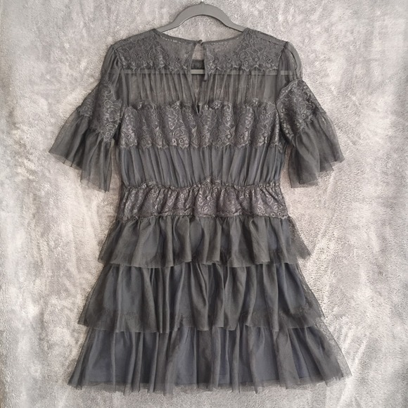 Zara BlackLace And Mesh Tiered Mini Dress Goth "Wednesday Adams" Dark Fairy Sz M - Picture 8 of 9
